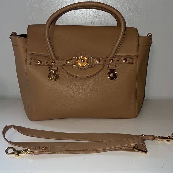 2013 Vintage Versace Large Signature Tote Nude Leather Nicole Kidman Cannes - Picture 7 of 17